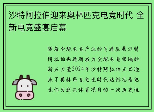 沙特阿拉伯迎来奥林匹克电竞时代 全新电竞盛宴启幕 沙特阿拉伯迎来奥林匹克电竞时代 全新电竞盛宴启幕